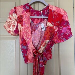 Free People Red and Pink Floral Top